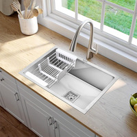 Ruhe Handmade Exclusive Single Bowl 24X18X10 Inches Kitchen Sink | Premium Stainless Steel Sink With Brushed Matte Finish | Including Strainer-Basket/Sink Coupling/Waste Pipe- Grey | Without Faucet