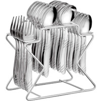 Parage Miracle Stainless Steel Cutlery Set Of 25, Contains, Dinner Spoons Set Of 6, Tea Spoon Set Of 6, 6 Fork, 6 Soup Spoons, 1 Stylish Stand, Elegant Cutlery Set For Dining Table, Mirror Polished