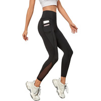 Blinkin Gym Wear Mesh Leggings Workout Pants With Side Pockets/Stretchable Tights/Highwaist Sports Fitness Yoga Track Pants For Women & Girls_2012 (Color_Black,Size_Xl)