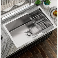 Arquin 24 X 18 X 10 Inches Handmade Matt Finish Single Bowl 304 Grade Stainless Steel Kitchen Sink/Basin For Kitchen With Square Drainer & Fruit Basket
