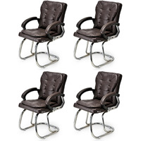 Ratison Stainless Steel Special Director Principal Manager Office Visitor Study Chair With Arm Rest With Double Pipe Frame And Cushioned Seat Back (4, Coffee, Double Pipe Frame)