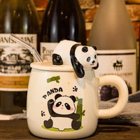 Vasukie Panda Coffee Mug With Lid & Glass Spoon, Mugs For Coffee, Rakhi For Brother, Birthday Gift, Ceramic Mug, 3D Panda Coffee Mug (420Ml  Panda White) (Panda Mug)