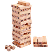 Prime Deals Wooden Blocks 51 Pcs 4 Dice Building Blocks Game Challenging Wooden Tumbling Tower, Wooden Stacking Toys With Dices Board Educational Puzzle Game For Adults And Kids (Wooden)