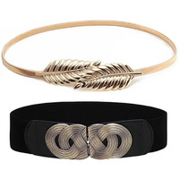 Shining Diva Fashion Faux Leather 2Pcs Waist Belt For Women And Girls Traditional Chain Belt For Dresses Jeans Saree (Cmb309, Black)