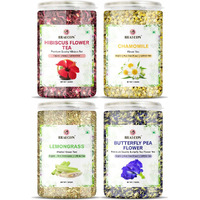 Bralcon Hibiscus Flower Tea,Butterfly Pea Flower Tea,Chamomile Flower Tea,Lemongrass Tea-400G(100G X 4 Pack)|Organic Herbal Tea Combo Pack-Caffeine Free In Seperate Packaging