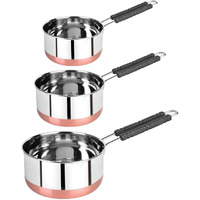 Panca Sauce Pan Set For Tea, Milk Pan, Copper Sauce Pan Combo Set Gas And Induction Compatible - 1, 1.5 And 2.5 Litre Capacity, Sauce Pot Cookware With Handle- Set Of 3