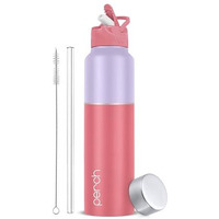 Perch Magic Stainless Steel Sports/Fridge Water Bottle With Straw Sipper + Steel Cap & Cleaner Brush, 1 Litre, Baby Pink | Bpa Free | Water Bottle For Office, Gym, School, Yoga, Adults & Kids