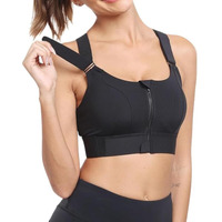 Glamoras Women Polyester Spandex High Impact Front Zip Sports Bra Longline Fitness Criss Cross Back Crop Tops Tank Gym Yoga Workout, Size: M-2Xl (3Xl, Black-839)