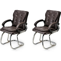 Ratison Stainless Steel Special Director Principal Manager Office Visitor Study Chair With Arm Rest With Double Pipe Frame And Cushioned Seat Back (2, Coffee, Double Pipe Frame)
