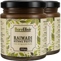 Bare Elixir Henna Paste | Pre-Soaked In Black Tea & 12+ Ayurvedic Herbs | 100% Natural Rajasthani Sojat Henna For Hair | Ready-To-Use, Chemical-Free Henna For Men & Women | Rich Brown Hair Color | Pure Herbal Mehndi For Nourished & Naturally Colored Hair (200Gm X 2)