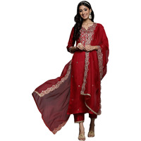 Indo Era Women's Viscose Embroidered Straight Kurta And Pant With Dupatta Set (Kh9Rd4697_Red_Xx-Large)