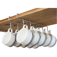 Zollyss 304 Stainless Steel Under Shelf Coffee Mug Cup Holder Rack Organizer Stand For Kitchen Counter, Cabinet, Table With 10 Hooks, Pack Of 1