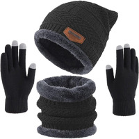 Wearslim Wool Winter Beanie Casual Style Hats Scarf Gloves Set, Winter Warm Knit Skull Cap With Gloves, Neck Warmer For Men Women - Black, Free Size
