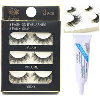 Huda Girl Eye Lashes For Women - Black Handmade Natural Thick Long Polyester, 3 Pairs False Eyelashes With Eyelash Glue - Empathetic Reusable Extensions For Womens, Girls - Eyelash With Glue Set