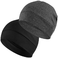 Paropkar 100% Cotton Lycra Skull Caps Lightweight Beanie Sleep Hats Breathable Helmet Liner Cap Cycling Hat Cap For Men And Women (Black Dark Grey)