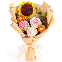 Hasthip Handmade Crochet Flowers Bouquet | Sunflowers & Roses | Desk Decoration & Gift | Box Packed | Versatile & Easy Maintenance | Ideal For Indian Women, Mother's Day & Birthdays