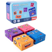 Pluspoint Wooden Emoji Face Changing Cube Puzzle Game Expressions Matching Block Puzzles Building Logical Educational Training Toys 16 Face Blocks & 72 Playing Cards Birthday Gift For Kids Boys Girls