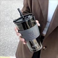 Kikiluxxa Glass Travel Sipper Tumbler Mug With Straw And Lid - 400Ml-Pack Of 1 - Tea And Coffee Fruit Juice Milk Cup With Straw (Knees)
