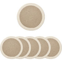 Encasa Xo Dining Table Mats Set Of 6 | Cotton Round Placemat - 33 Cm Diameter | Beige & Off White | Handmade Rib Style