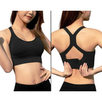 Glamoras Women's Nylon Spandex Padded Non Wired Racer Back Sports Bra For Gym, Cardio, Zumba And Yoga | Everyday Active Wear For Girls | Size M To 2Xl Black