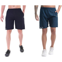 Blue Star Shark Athletic Sports Shorts For Men With Zip Pockets And Elastic Waistband Quick Dry Lightweight Activewear Combo - Pack Of 2 (Color: Blue And Airforce, Size:M)