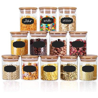 Brezzycloud 12 Set Glass Jars Set With Bamboo Airtight Lid And Lable,Spice Storage Container With Wooden Lid,Airtight Canister Jar For Kitchen ,Coffee,Beans,Candy,Nuts,Herbs (Set Of 12,220Ml),Clear