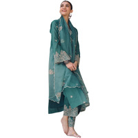 Royal Export Women's Viscose Silk Floral Embroidered Straight Kurta Pant With Dupatta (Rx60 Pine Green Kpd_S, Regular Fit)