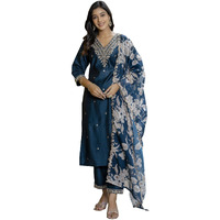 Vredevogel Kurta Set With Dupatta | Embroidered Viscose Rayon Kurta Pant Set For Women | Women's Ethnic Casual Kurti Set (Teal_Large)