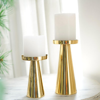 Behoma Handcrafted Solid Large Metal Pillar Candle Holders | Table Centerpieces Coffee Tables Or Fireplace Mantels | Candles Stand For Diwali Home Decor Gift Valentine's Day | Colour Golden Set Of 2