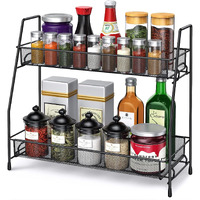 Saleon Spice Rack Organizer For Countertop 2 Tier Counter Organizer Countertop,Spice Rack Organizer For Cabinet, Counter Organizer, Spices Bottle Organizer Rack For Kitchen - Black