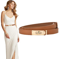 Palay Waist Belt For Women Dresses, Fashion Ladies Belts For Women, Pu Leather Slim Women Belts For Dress, Alloy Turn Lock Buckle Belt For Blazer, Suit, Dress, Gown (Brown, Fit Waist 70-95Cm)