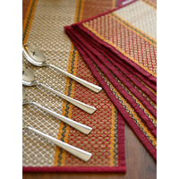 Kalatree Handmade River Grass Dining Table Mats Set Of 6 Pieces & Runner | Heat Resistant Korai Grass Dining Mats | Natural Eco Friendly Madurkathi Placemats For Dining Table | Sangreal Tablemats