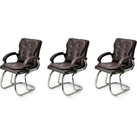 Ratison Stainless Steel Special Director Principal Manager Office Visitor Study Chair With Arm Rest With Double Pipe Frame And Cushioned Seat Back (3, Coffee, Double Pipe Frame)
