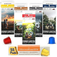 Space Coffee Pods Bestsellers Pack Of 55 | Limited Launch-Edition Whiskey-Barrel Aged Coffee Included | Nespresso Compatible | Single Origin Aluminium Coffee Capsules For Rich Espresso Experience