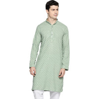 Jompers Men's Chikankari Embroidered And Sequence Kurtas (Pista, M)