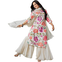 Royal Export Women's Viscose Floral/Mirror Work Embroidered Straight Kurta Sharara With Dupatta (Rx94-Surbhimirrorprint_Multicolor_S)