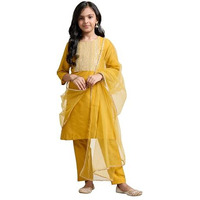 Amazon Brand - Symbol Girl's Rayon Ethnic Wear Embroidered Kurta Set With Net Dupatta