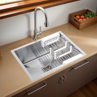 Ruhe Handmade Single Bowl 20 X 17 X 10 Inches 304-Grade Kitchen Sink | Stainless Steel Handmade Kitchen Sink | Brushed Matte Finish | Strainer-Basket/Sink Coupling/Waste Pipe - Grey
