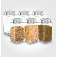 Vency Piramal Glass Storage Glass Jar & Containers For Kitchen Pantry, Snacks, Masala, Jams, Pickles, Cookies, Dry Fruits, Coffee Beans Storage With Lid, 1 Ltr, Set Of 6, Blue