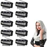 Maycreate 10Pcs Chunni Clips With Safety Pins, Snap-On Dupatta Pin Hijab Pins Stainless Steel Wig Clips For Headscarf Or Hair Extensions - Black