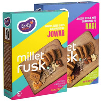 Early Foods Assorted Pack Of 2: Zero Maida Ragi Rusk & Jowar Rusk | Sugar Free Millet Rusk With Jaggery | No Maida Rusk With Whole Wheat Rusk | Kids Snack | Tea Toast | Millet & Atta Rusk 210G X 2