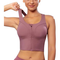 Glamoras Women Polyester Spandex High Impact Front Zip Sports Bra Longline Fitness Criss Cross Back Crop Tops Tank Gym Yoga Workout, Size: M-4Xl Pink