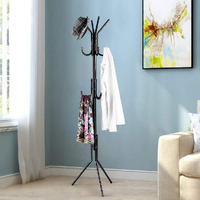 Leopax Metal Coat Rack Freestanding 12 Hook Tree Shape Coat Stand|Coat Hanger Stand|Floor Standing Coat Rack|Clothes Rack Hanging Clothes,Towels,Hats,Bags-Black,46X46X175 Cm