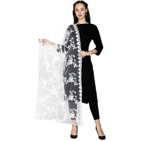 Hari Madhav Design Women's Nylon Net Embroidered Dupatta (White), 2.20 Mtrs