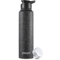 Pexpo Chromo Stainless Steel Sports/Fridge Water Bottle With Sipper & Steel Cap, 1 Litre, Black | Eco Friendly | Bpa Free | Water Bottle For Office, Gym, School, Yoga, Trekking, Adults & Kids