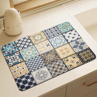 Homecloud Dish Drying Mat For Kitchen Counter Hide Stain Super Absorbent, Non-Slip, Heat-Resistant, Great For Dishes,Rack Pad, Kitchen Counter, Coffee Maker (50X40Cm, Multi_Navy)
