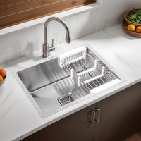 Ruhe Handmade Single Bowl 21X18X10 Inch 304-Grade Kitchen Sink | Stainless Steel Handmade Kitchen Sink | Brushed Matte Finish | Strainer-Basket/Sink Coupling/Waste Pipe - Grey