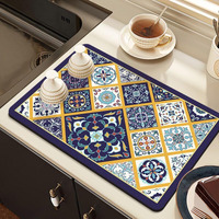 Homecloud Dish Drying Mat For Kitchen Counter Hide Stain Super Absorbent, Non-Slip, Heat-Resistant, Great For Dishes,Rack Pad, Kitchen Counter, Coffee Maker, Coffee Item (Blue_1_Bigbox, 40X50Cm)