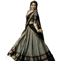 Renvaani Fashion Women's Indian Traditional Unstitched Kanjivaram Kanchipuram Silk Pure Zari Weaving Lehenga Choli Along With Dupatta With Unstitch Blouse, Half Saree (Ht_54) (Silver Black)