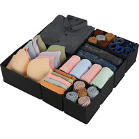 House Of Quirk Foldable Clothing Storage Box Drawer Organizer Cube Basket Bins Containers Divider With Drawers For Underwear, Ties, Scarves, Set Of 8 (Black, Non-Woven & Cardboard)